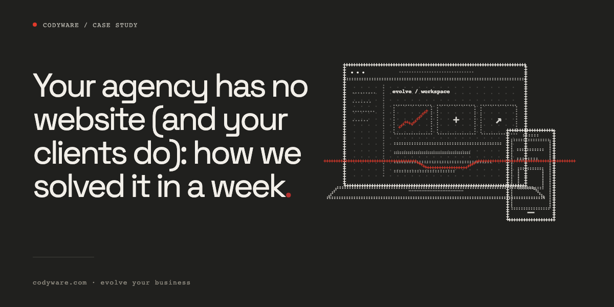 Illustration made of characters: Case study. Your agency has no website (and your clients do): how we solved it in a week